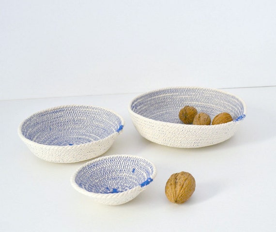 Cotton rope bowls, Set of cotton bowls, Coiled cotton bowls Cotton beach decor, Mediterranean decor Keys holder, Cotton basket Wedding gifts