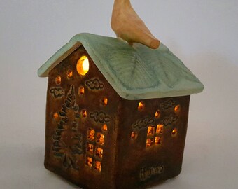 Luminaries, ceramic house luminary, pottery house candle holder, clay house,pottery anniversary, housewarming gift, garden house luminary