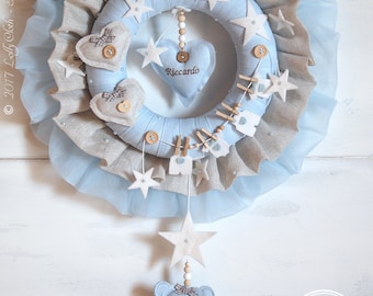 Baby Wreath Handmade from Linen, Hospital Door Hanger Boy, Baby Hospital Door Decorations, Baby Boy Wreath //FREE 2-day DELIVERY WORLDWIDE//