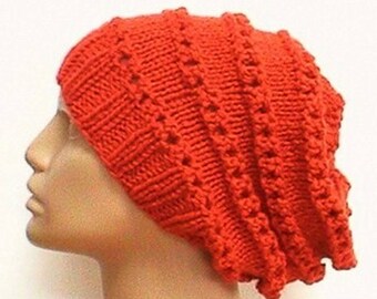 Orange lacy slouchy hat, pumpkin orange hat, slouchy hat, lacy hat, toque, orange hat, womens knit hat, chemo cap, garden hat, hiking hat