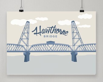 Hawthorne Bridge / Illustrated Print / Portland, Oregon Design