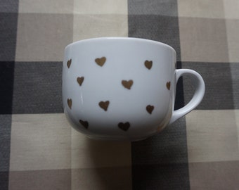 Handmade Small Gold Hearts Mug,cute,oil sharpies,coffee mug,sharpie mugs,diy,design,red,heart,16oz,large,big,gold,small,hearts
