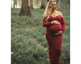 Maternity Dress for Photo Shoot-Long Maternity Dress-Fitted Maternity Gown-Sweetheart Maxi Gown-Long Sleeves Maternity Dress-PENELOPE Dress