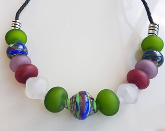 Murano glass necklace, hollow glass beads necklace, Lampwork necklace,