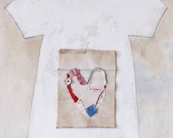 Small art quilt, prim style, heart, hand stitched, love