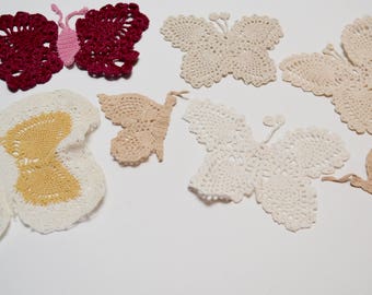 vintage crochet butterfly - set of seven crochet butterflies