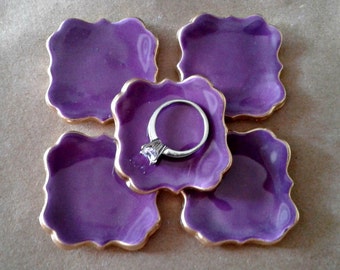 FIVE Ceramic ring bowls TINY Purple edged in gold