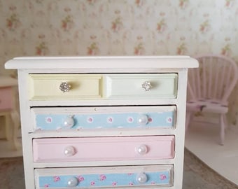 pink nursery furniture. shabby chic miniatures,dollhouse miniatures,doll house furniture,shabby tall boy, pink nursery furniture b