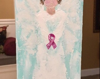 Breast Cancer Angel Painting, guardian angel, angel art, angel wings, gift