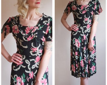1940s Dress // Rose Finch Rayon Dress // vintage 40s dress