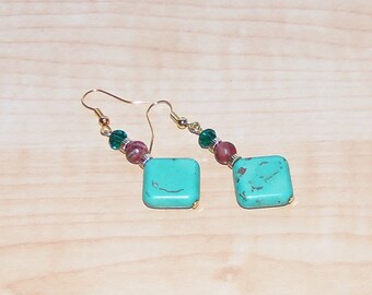 Turquoise/Brown Earrings, Women's Turquoise Earrings, Turquoise Drop Earrings