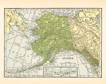 Vintage Map of Alaska Fabric - Fat Quarter, sewing, quilting, supplies, crafting, maps, yardage