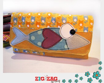 Case for glasses or phone "Sardine" mustard & blue (20x10cm)