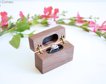 Walnut - Slim Engagement Ring Box - Double-Hinged