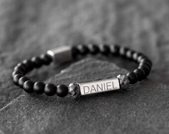 Men's Engraved Bracelet - Men's Personalized Bracelet - Men's Custom Bracelet - Peronalized Beaded Bracelet - Men's Name Bracelet - Husband