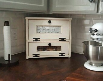 Bread Box Potato Vegetable Bin wooden Punched Tin Storage Rustic Antiqued Primitive counter top Cupboard Onion Potatoes Country Kitchen
