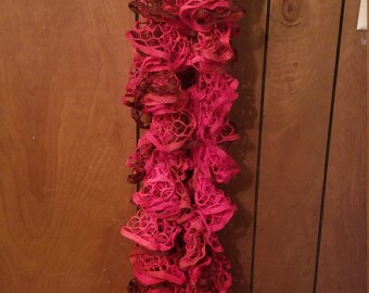Red with burgandy Crochet Ruffle Scarf