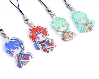 Fire Emblem SET B: Marth, Roy, Ephraim, Eirika - Hand-Drawn Double Sided Front & Back Acrylic Charms with Phone Strap