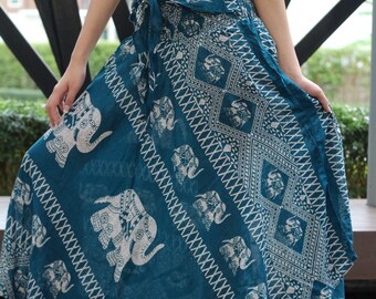 Gypsy Skirt Elephant Maxi Skirt Boho Long Skirt flowing skirts Green