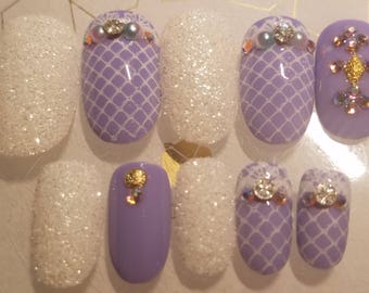 Press on Nails Kawaii Hime Gyaru Japanese Lilac Ice Hime Gyaru