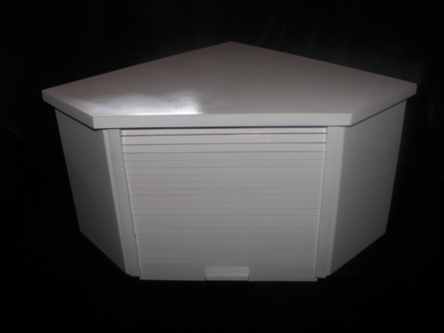 White Lacquer Corner Bread Box with Roll Up Door