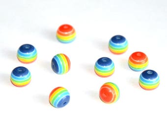 resin striped multicolored 8mm 10 beads