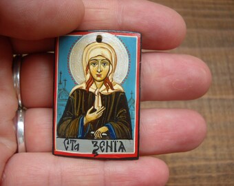 miniature icon of Saint Xenia of St. Petersburg- Saint Ksenia, St Xenia - Hand painted orthodox icon- original folk art painting