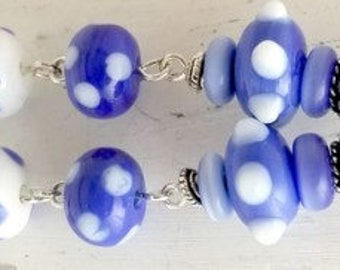 Three Tier Baby Blue and White Polka Dot Lampwork Earrings NE264
