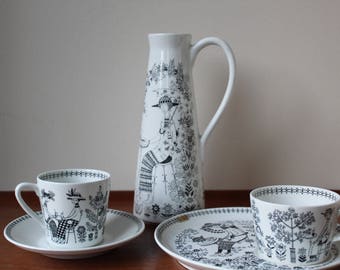 Vintage Arabia Finland Emilia Collection, Raija Uosikkinen Design, Demitasse Cup & Saucer, Pitcher