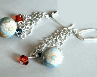 Earrings Handmade, Silver Earrings, Dangle Earrings, Polymer Earrings, Ready to Ship, Drop Earrings, Flower Earrings, Statement Earrings