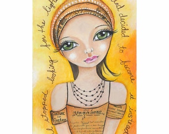 big eye art feminist girl power inspirational quote art mixed media collage big eyes keane portrait art whimsical art print girl painting
