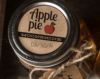 Items similar to Apple Pie Moonshine set of 20 round 2inch mason jar lid sticker labels kraft ...