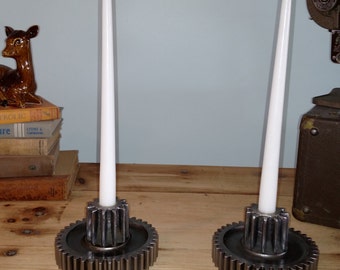 industrial gear candle holders