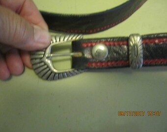 Cool Old Leather Belt Western Silver Buckle with Woven Design !!SALE!!