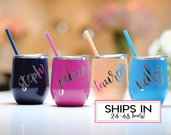 Wine tumbler, Personalized Wine Tumblers, Bridal Party Cups, Bridesmaid Cups, Team Bride, Bachelorette, Stemless Wine Cup, rose gold