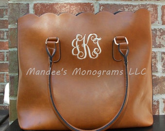 Monogrammed Scalloped Handbag, Monogrammed Scalloped Tote, Monogrammed Scalloped Purse, Monogrammed Faux Leather Handbag, Faux Leather Purse