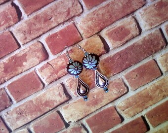 Brown and Aqua Flower Earrings (1784)