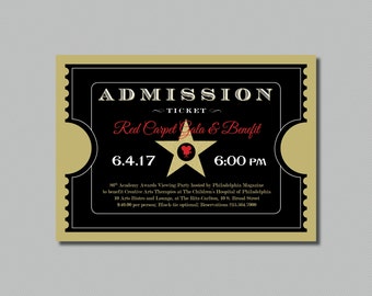 Printable - Red Carpet Gala - Hollywood - Oscars/Academy Awards Viewing Party - Admission Ticket Invitation