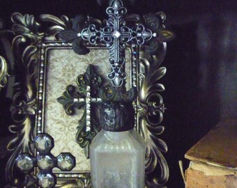 Crystal Cross Bottle ** Religious Art ** Soldered Bottle Art ** Altered Bottle ** Bottle Art ** Cross Bottles ** Bridal/Wedding Gift
