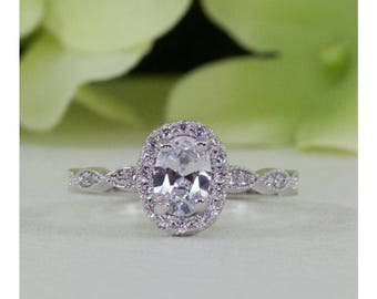 1.00 Ct. Halo Art Deco Style Oval Fine Quality Cubic Zirconia Engagement Ring In Sterling Silver, Engagement Ring, Promise Ring | #089