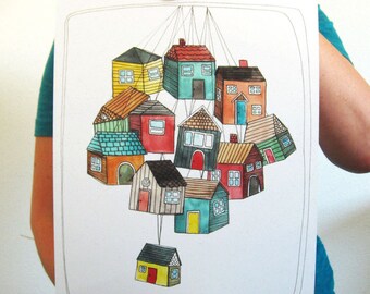 Art - Illustration - Art Print - Fine Art Print - Illustration Art - Illustration Print - 11 x 14 Art Print - My Thoughts are Like Houses