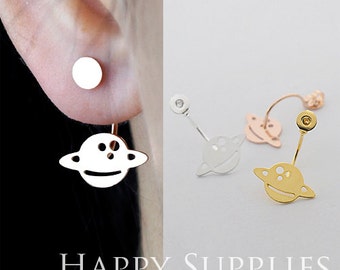 Last - 50% OFF - 20 pcs Planet Ear Studs Back Stoppers - Ear Jackets Golden / Silver / Rose Gold Brass Ear Cuffs Front Back Earrings (BE08)