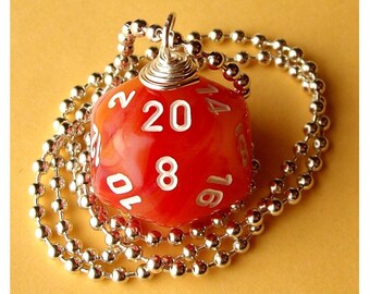 D20 Dice Pendant - Phantom Orange - Geek Gamer DnD Role Playing RPG