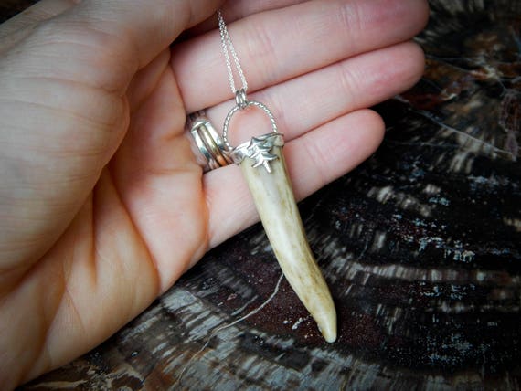 Into the Wild Collection, Deer Antler I, Set in Sterling Silver, Naturally Shed, Pine Tree Accent