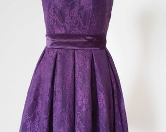 2015 A-line Dark Purple Lace Short Bridesmaid Dress