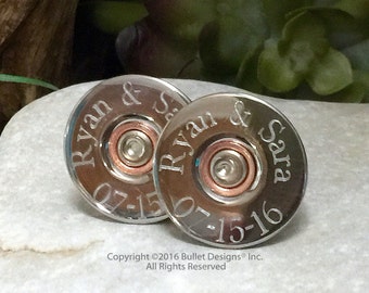 Shotgun Cufflinks, 12 Gauge Nickel Engraved Shotgun Cufflinks, Bullet Cufflinks, Engraved Cufflinks, Personalized Cufflinks, Wedding, Custom