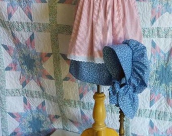 Blue Floral Toddler Dress, Pinafore and Bonnet Set - 1T
