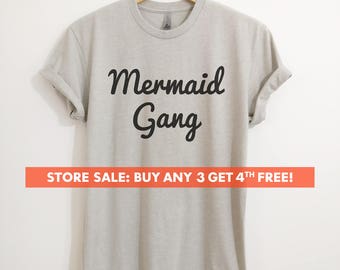 Mermaid Gang T-Shirt, Ladies Beach T-shirt, Cute Beach Shirt, Mermaid Girl T-shirt, Short & Long Sleeve T-shirt