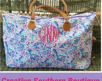 Weekender Embroidered With Momogram | Many colors | Lily Inspired | Duffle | Luggage | Tote | Bride | Gift | Mother | Bag Travel Tote