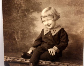 Cute Boy in Short Pants Studio Photograph 1923 Sepia